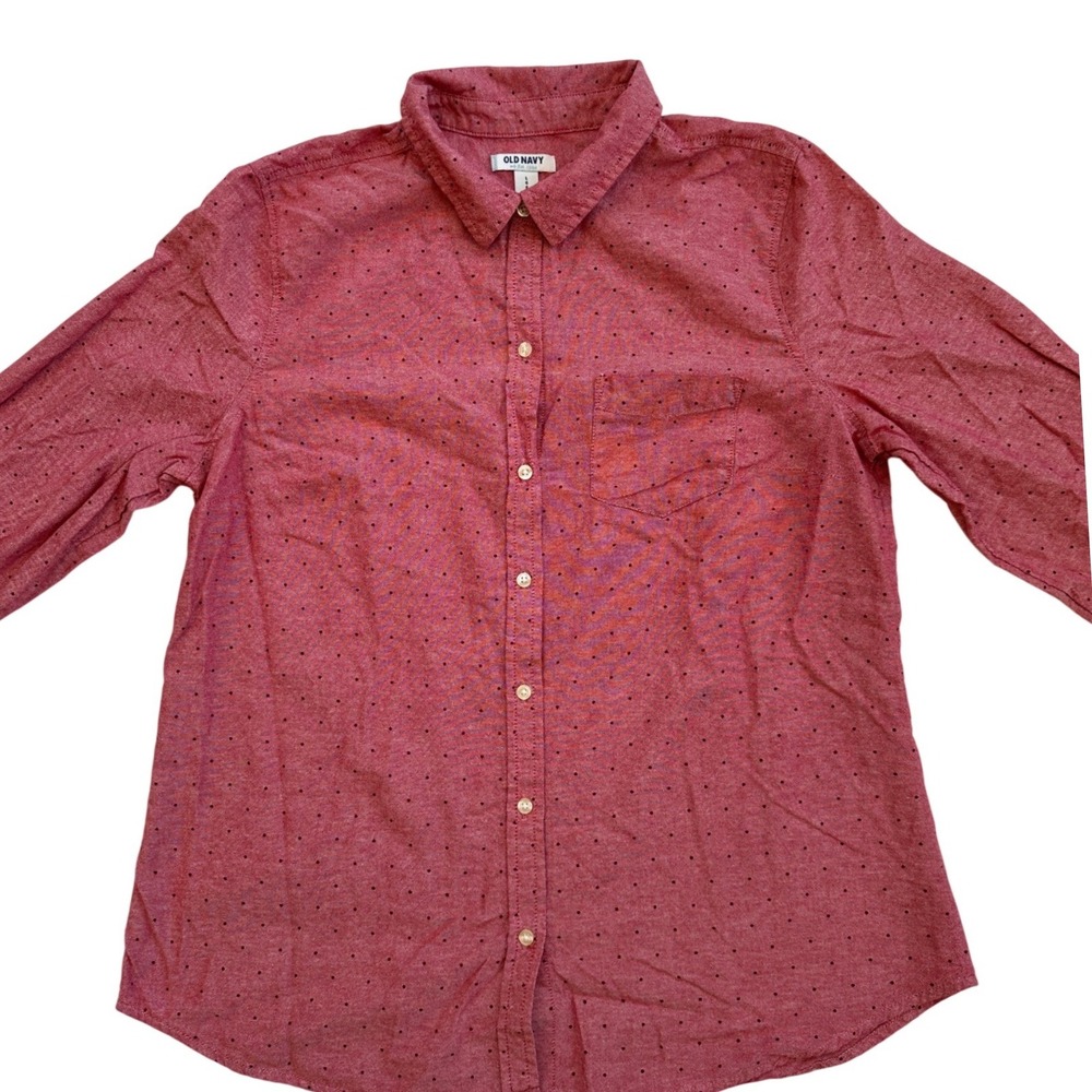 Old Navy Oxford Button Down Shirt Womens L Red Polka Dot Excellent Cotton Top